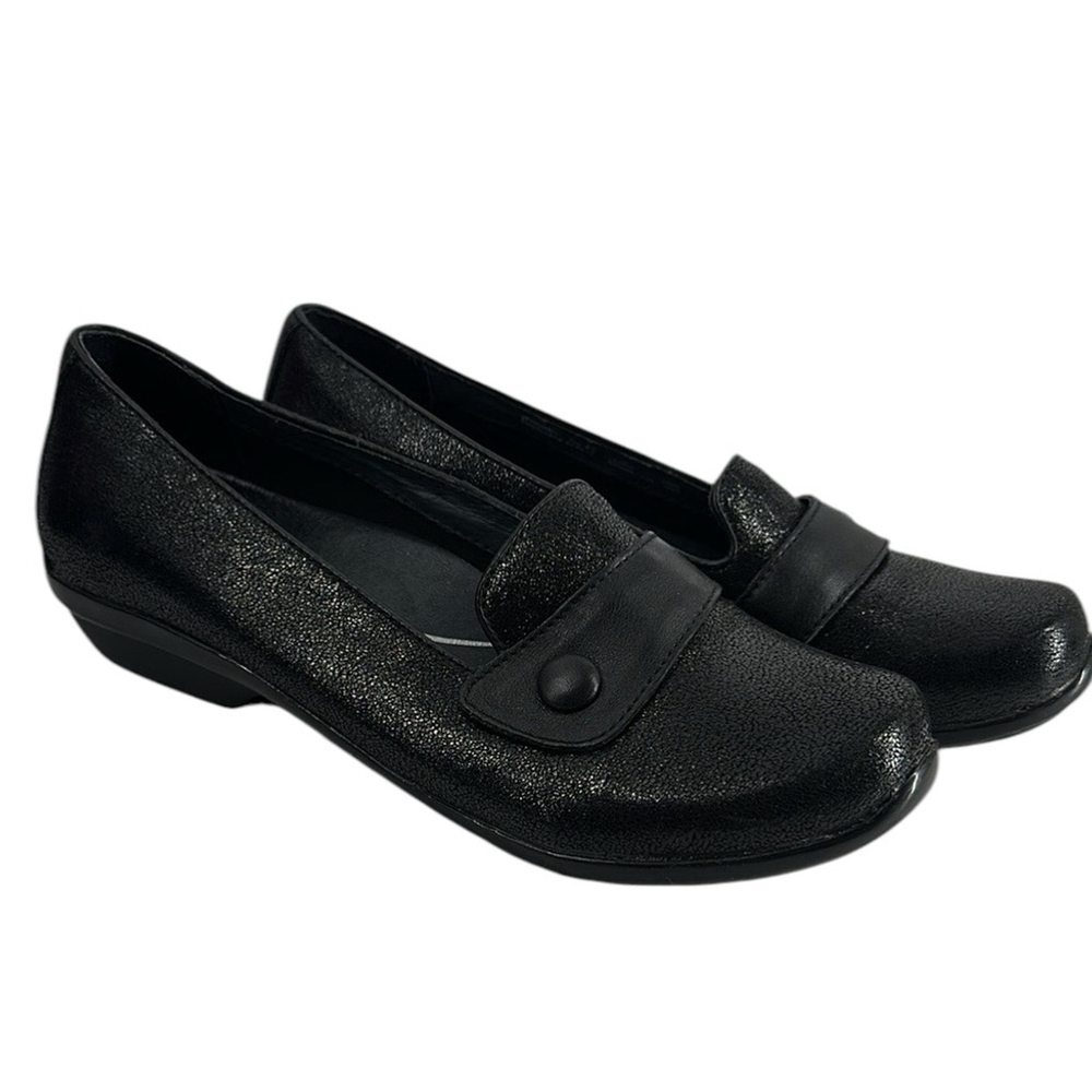 Dansko Olena Black Metallic shimmer Shoes Loafers comfort classic sz 10.5
